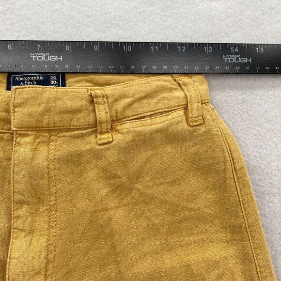 Abercrombie & Fitch Annie Wide Leg Crop Pants Women's 24/00 Yellow Linen Blend - Picture 6 of 11